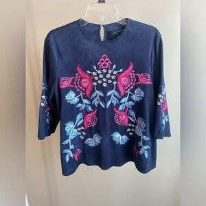 Zara faux suede floral embroidered shirt